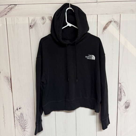 The North Face Women’s Cropped Hoodie Black L Logo EUC - Picture 1 of 9